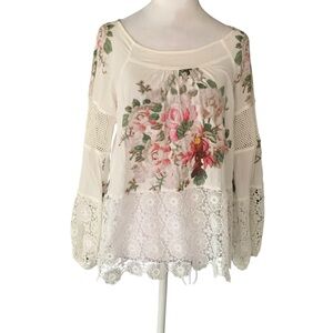 Tracy Reese x Anthropologie Floral Crochet Lace Boho Blouse Cottagecore